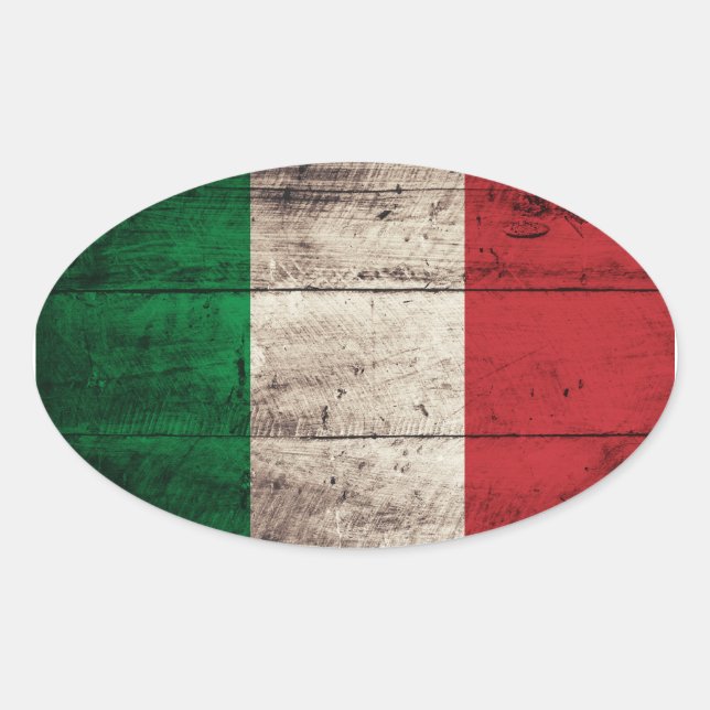 Alte Holzflagge Italien Ovaler Aufkleber (Vorderseite)