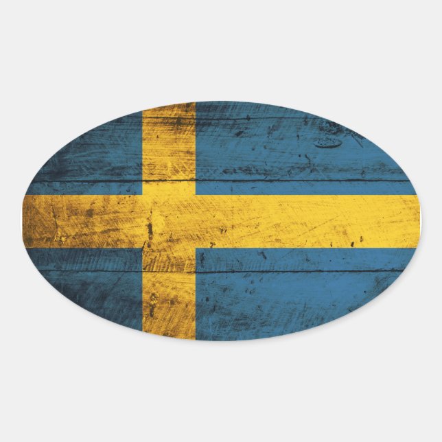 Alte Holzflagge Schweden Ovaler Aufkleber (Vorderseite)