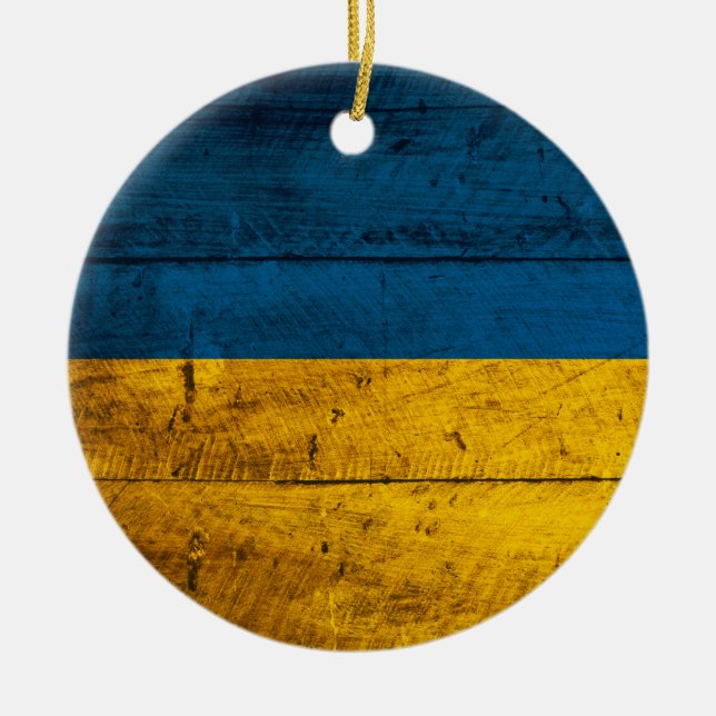 Alte Holzflagge Ukraine Keramikornament (Vorne)