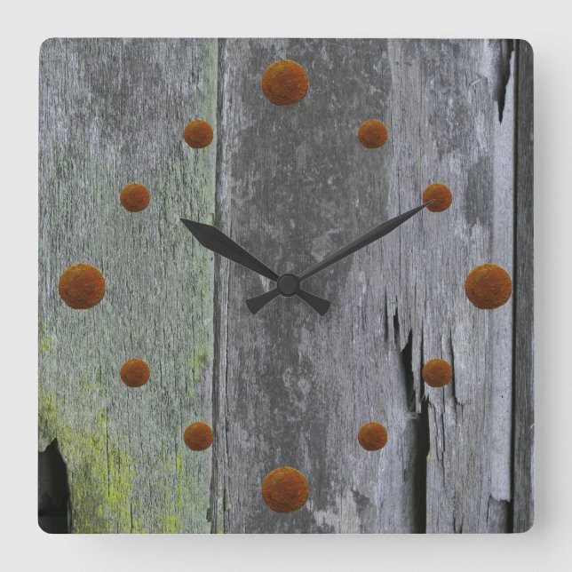Alte Holzmauer-Uhr Quadratische Wanduhr (Vorderseite)