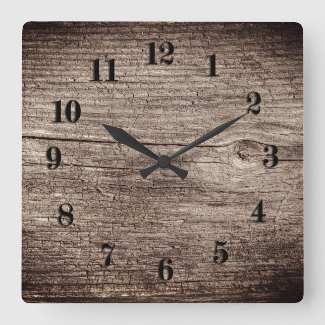 Alte Holzplanken Quadratische Wanduhr (Vorderseite)