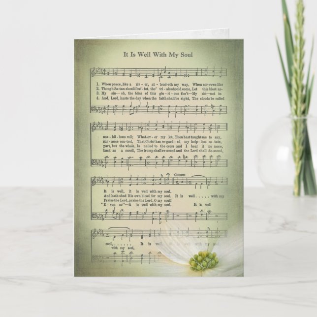 Alte Hymne Notenschrift mit Blume für Beileid Karte (Vorderseite)