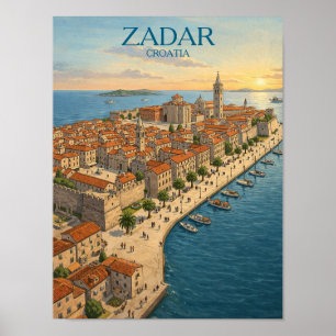 Alte Illustration von Zadar, Kroatien, Adriaküste Poster