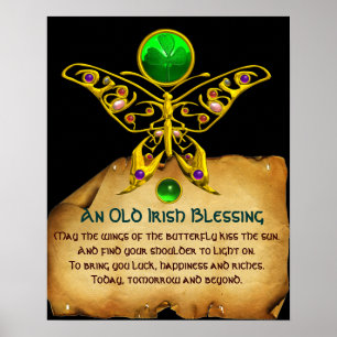 Alte irische Segnung auf Pergament mit goldenem Sc Poster