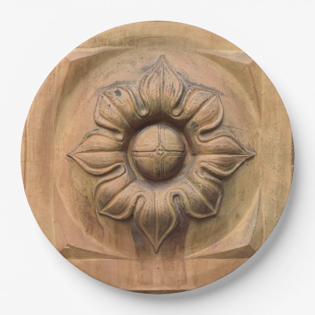 Alte italienische Terracotta-Blumenplatte, Rosette Pappteller (Vorderseite)