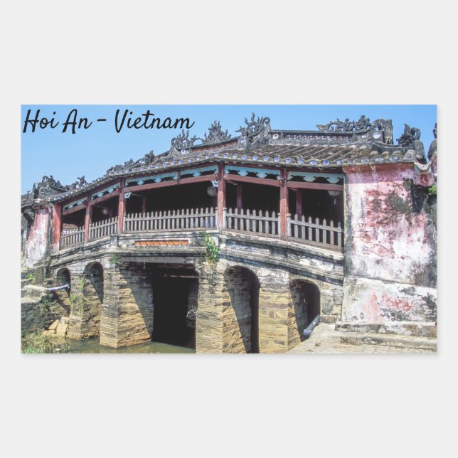 Alte japanische Brücke in Hoi An - Vietnam Rechteckiger Aufkleber (Vorderseite)