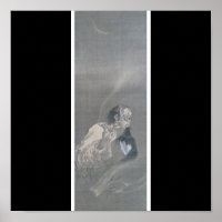 Alte japanische Kunst, Geist mit Kopf in den Mund