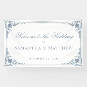 Alte Kalligrafie Staubblauer Rahmen Weiße Hochzeit Banner