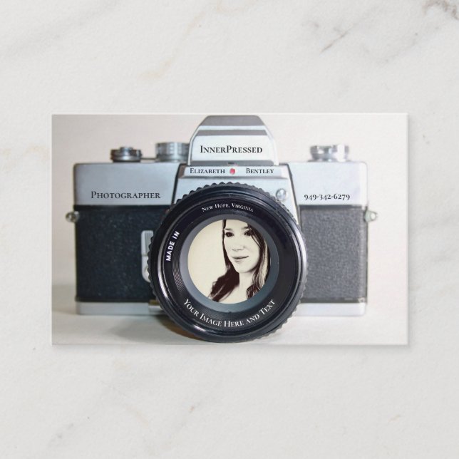 Alte Kamera mit Ihrem Foto für Fotografen Visitenkarte (Vorderseite)