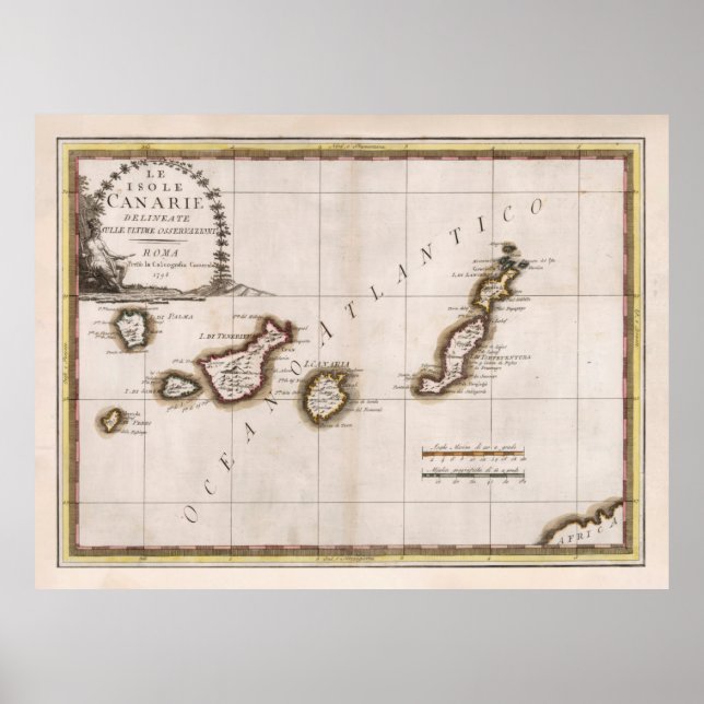 Alte Kanarische Inseln Karte (1798) Poster (Vorne)