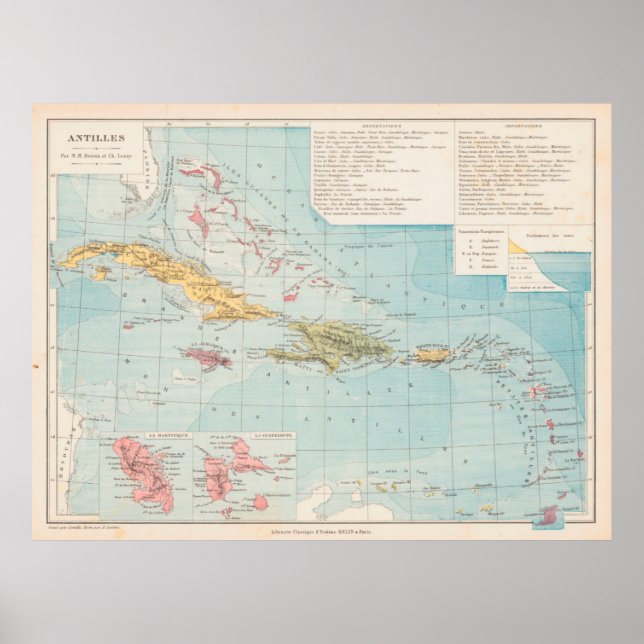 Alte Karibik Karte (1886) Vintage Westindien Insel Poster (Vorne)
