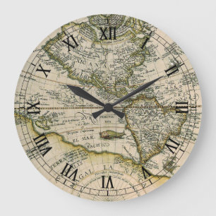 Alte Karte, 1596, America Sive Novus Orbis Große Wanduhr