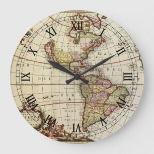 Alte Karte der Amerikas von Johannes De Ram Große Wanduhr
