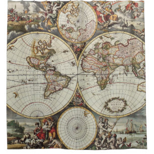 Alte Karte der Hemisphären der Welt. Erstellt von  Duschvorhang