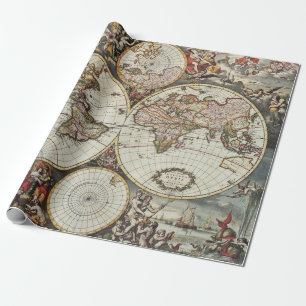 Alte Karte der Hemisphären der Welt. Erstellt von  Geschenkpapier