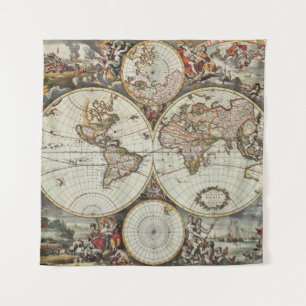Alte Karte der Hemisphären der Welt. Erstellt von  Wandteppich