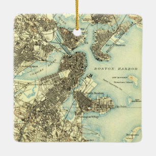 Alte Karte des Bostoner Hafens Keramikornament
