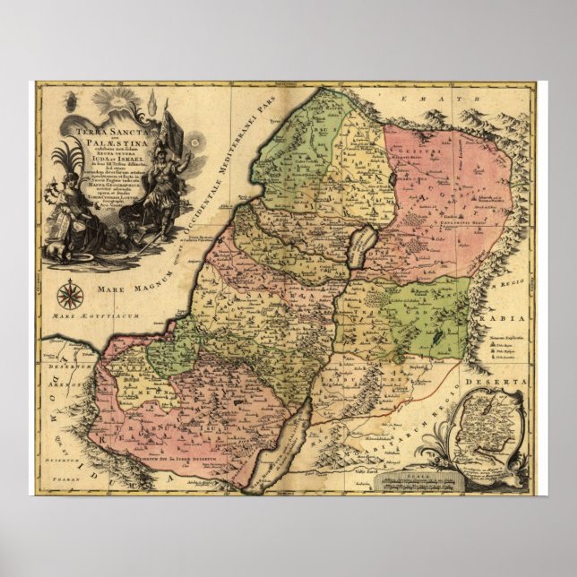 Alte Karte des Heiligen Landes und der zwölf Stämm Poster (Vorne)