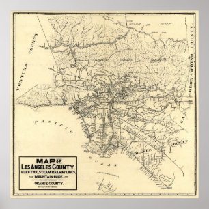 Alte Karte des Los Angeles County, Kalifornien 191 Poster
