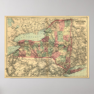 Alte Karte des New Yorker Staat 1871 Poster