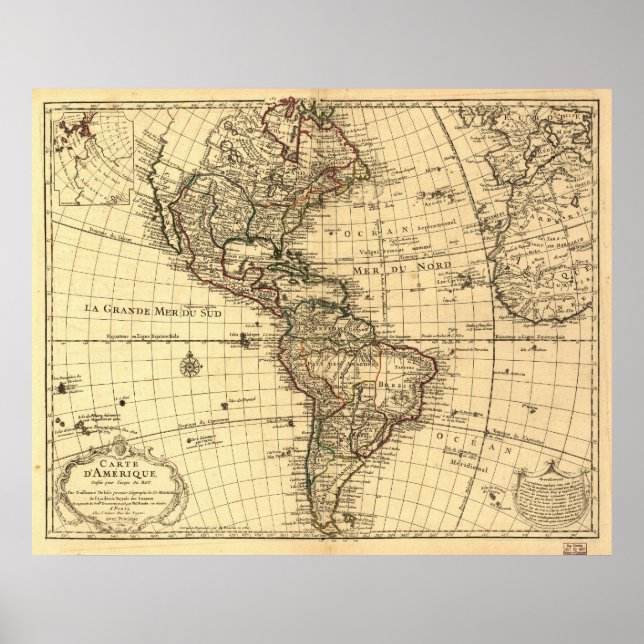 Alte Karte des Westerns Hemisphäre. Französisch 17 Poster (Vorne)