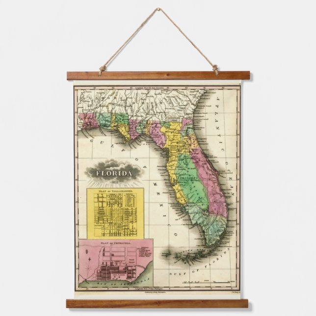 Alte Karte Florida Wandteppich Mit Holzrahmen (Vorderseite)