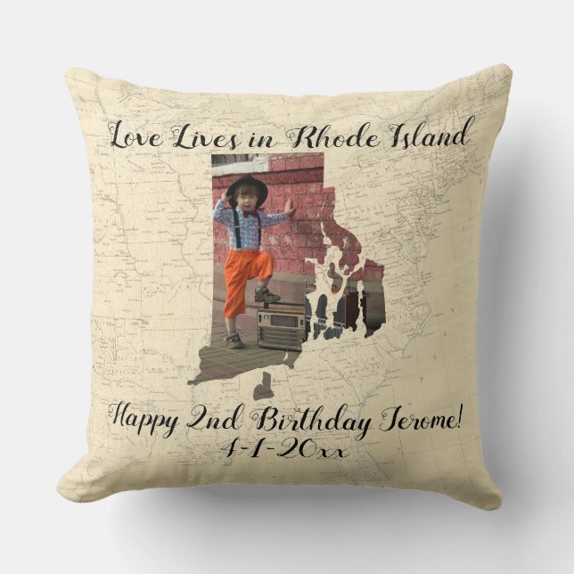 Alte Karte Liebe lebt in Rhode Island Staat Foto Kissen (Vorderseite)