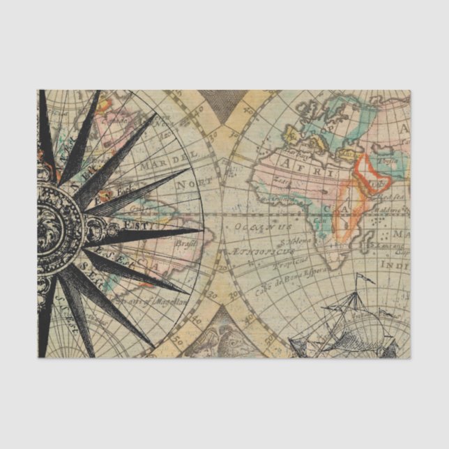 Alte Karte mit Compass Seidenpapier (Vorderseite)