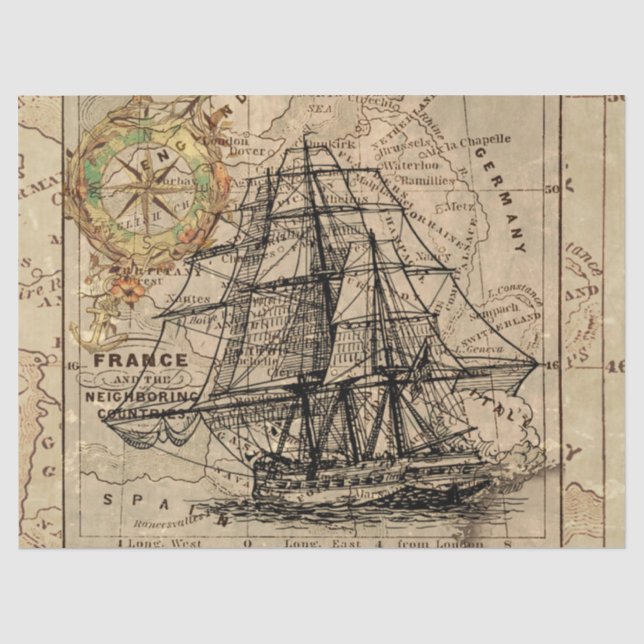 Alte Karte und Epic Sailboat Seidenpapier (Vorderseite)