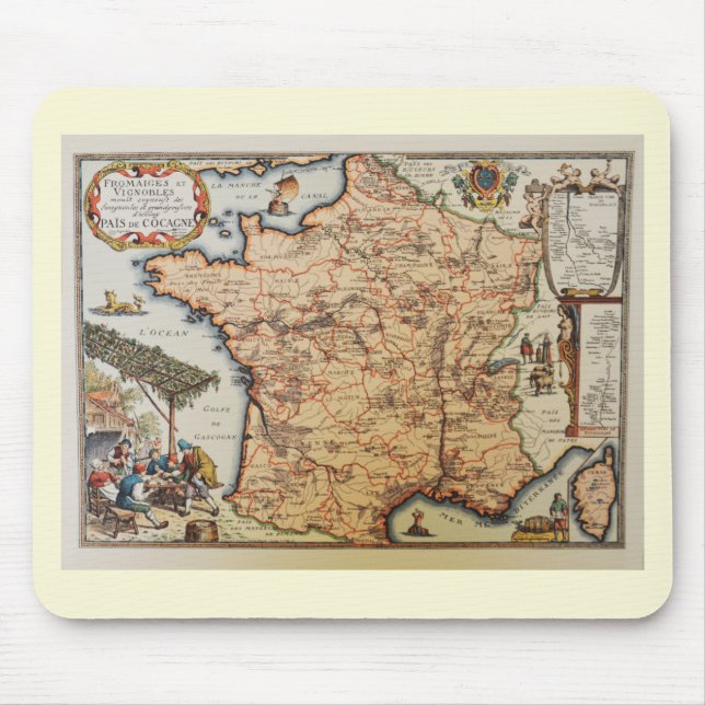 Alte Karte von Frankreich Mousepad (Vorne)