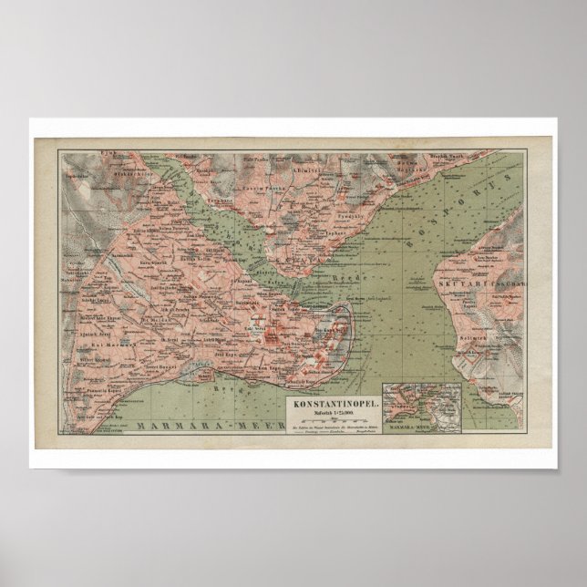 Alte Karte von Konstantinopel Poster (Vorne)