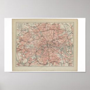 Alte Karte von London, 19. Jahrhundert Poster