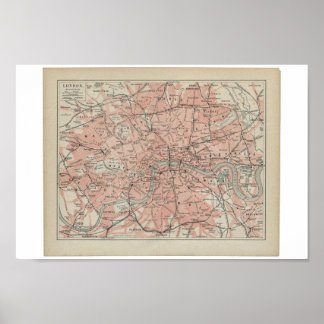 Alte Karte von London, 19. Jahrhundert Poster