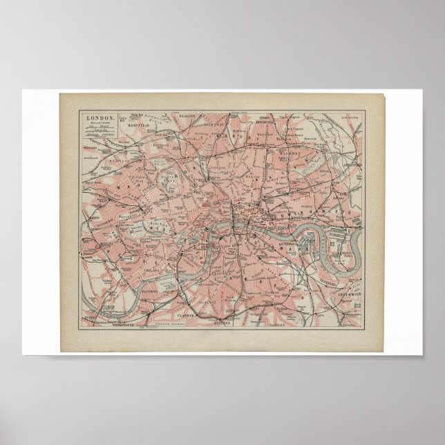 Alte Karte von London, 19. Jahrhundert Poster (Vorne)