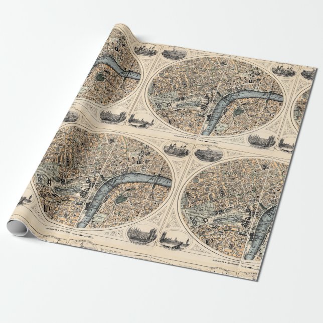 Alte Karte von London Geschenkpapier (Ungerollt)