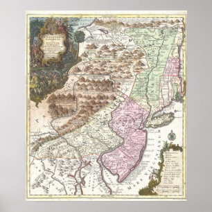 Alte Karte von New England und den Atlantischen St Poster