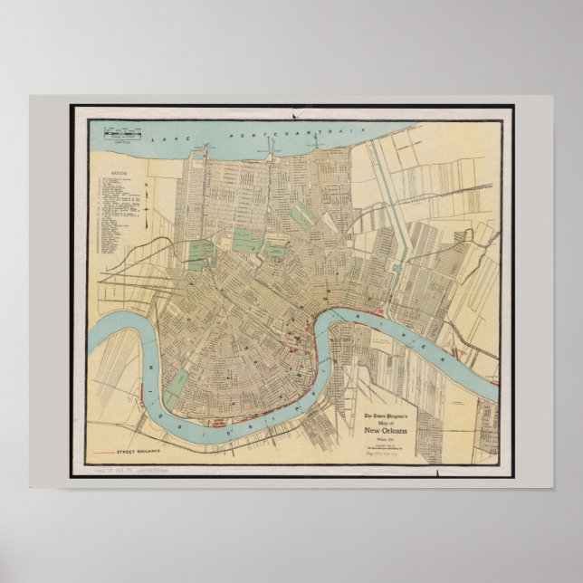 Alte Karte von New Orleans, LA Poster (Vorne)