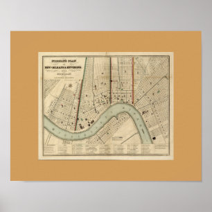 Alte Karte von New Orleans, LA Poster