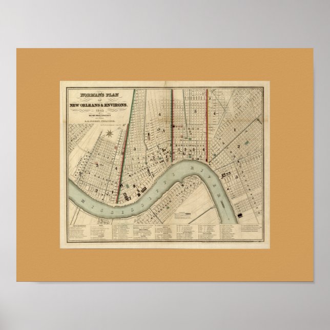 Alte Karte von New Orleans, LA Poster (Vorne)