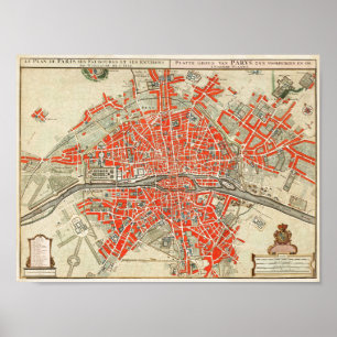Alte Karte von Paris Frankreich (1721–1774) Poster