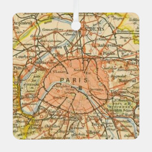 Alte Karte von Paris Ornament Aus Metall