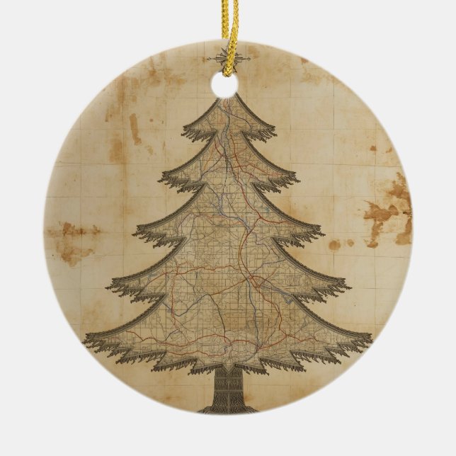 Alte Karte Weihnachtsbaum Keramik Ornament (Vorne)