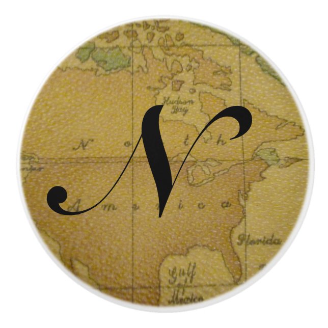 Alte Karten-Monogramm-Fach-Züge Keramikknauf (Vorderseite)