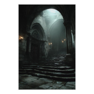 Alte Kathedrale Treppenweg Nebel Licht Poster
