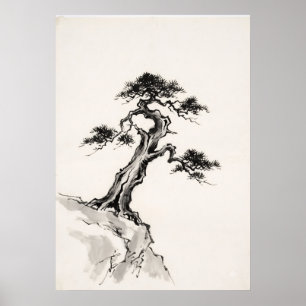 Alte Kiefern-Resilienz-Zen-Tusche-Wandkunst Poster