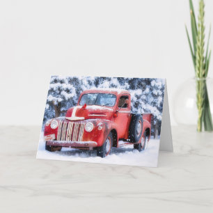 Alte klassische Lastwagen im Schnee mit Vogel-Weih Karte
