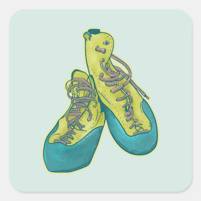 Alte Kletterschuhe Klettern Quadratischer Aufkleber (Vorderseite)