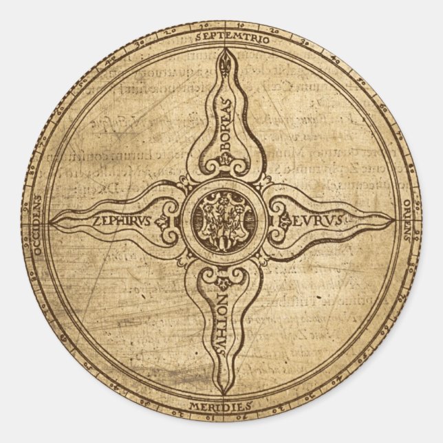Alte Kompassrose Runder Aufkleber (Vorderseite)
