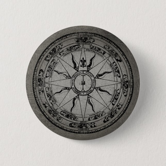 Alte Kompassrose (S/W) Button (Vorderseite)