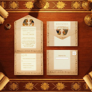 Alte König und Königin Ägyptische Hochzeit Goldfol All-in-One-Einladung